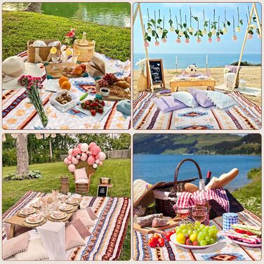 Пікнікова ковдра LARUTAN Boho 200x200 см, пляжна, водонепроникна, легка, складна, прана, для пляжу, кемпінгу, відпочинку, пікніка, барбекю, подорожей, зелена (беж, 200x300 см)