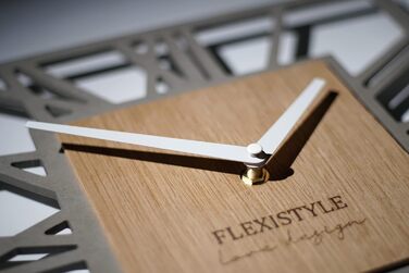 Сучасний настінний годинник FLEXISTYLE LOFT Piccolo Square 30 см, безшумний, для вітальні та ванної, сірий дуб