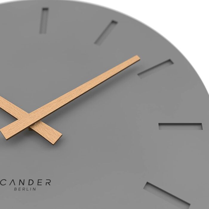 Настінний годинник Cander Berlin MNU 2530 G, 30 см, безшумний, аналоговий, для вітальні, сучасний вінтаж, сірий антрацит, дерев'яні стрілки, MDF