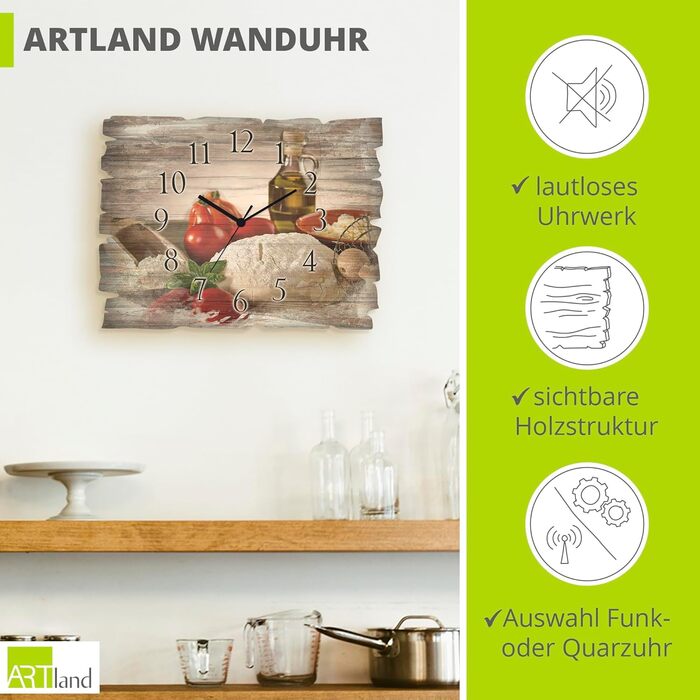 Дерев'яний настінний годинник ARTLAND 40x30 см безшумний, прямокутний, для кухні, кафе, кав'ярні, декор з кавою та круасаном