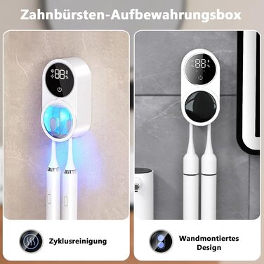 Тримач та стерилізатор для зубних щіток Justup з LED-екраном, настінний зарядний пристрій для ванної кімнати, для сімейного використання, білий