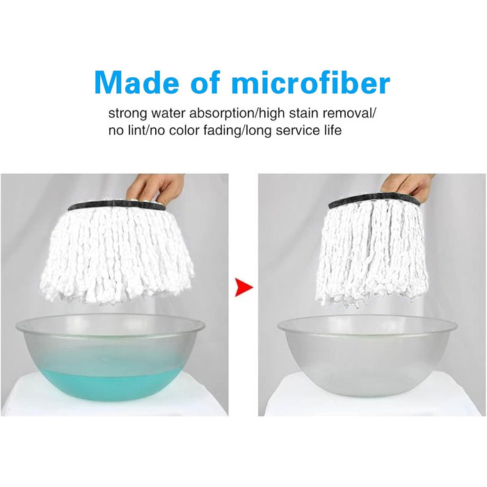 Queta Набір із 6 змінних мікрофібрових насадок для швабри, 360° Spin Mop для прибирання дому, ефективне видалення сильних забруднень