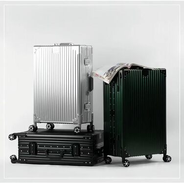 Ручна поклажа сріблястий алюмінієвий чемодан на 4 подвійних колесах із TSA замком, жорсткий корпус із полікарбонату, зелений, розмір S