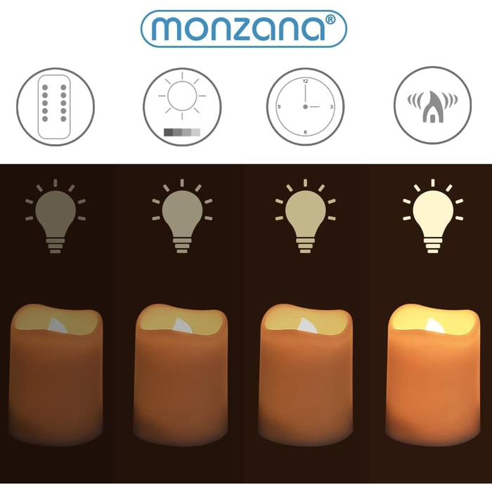 Свічки Monzana XL LED з таймером 2-8 годин, мерехтливим полум’ям, дистанційним керуванням, на батарейках, тепле біле світло, набір чайних свічок 4,5 см, з натурального воску, димовані, електричні