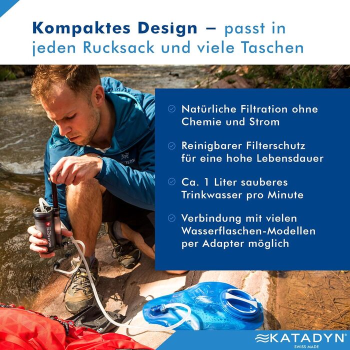 Фільтр для води Katadyn Hiker Pro прозорий, портативний, 1 л/хв