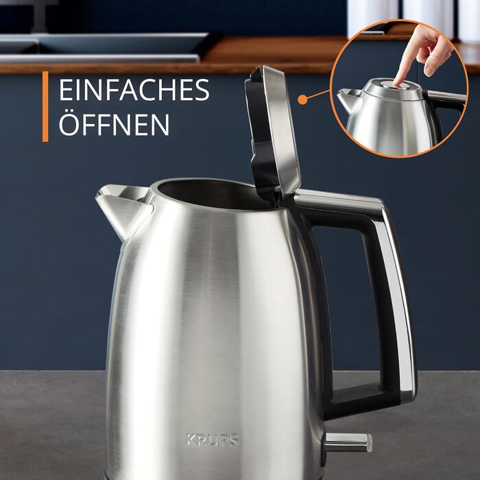 Електрочайник Krups Smart'n Light, 1,7 л, 2200 Вт, 5 температур, нержавіюча сталь, подвійні стінки, чорний