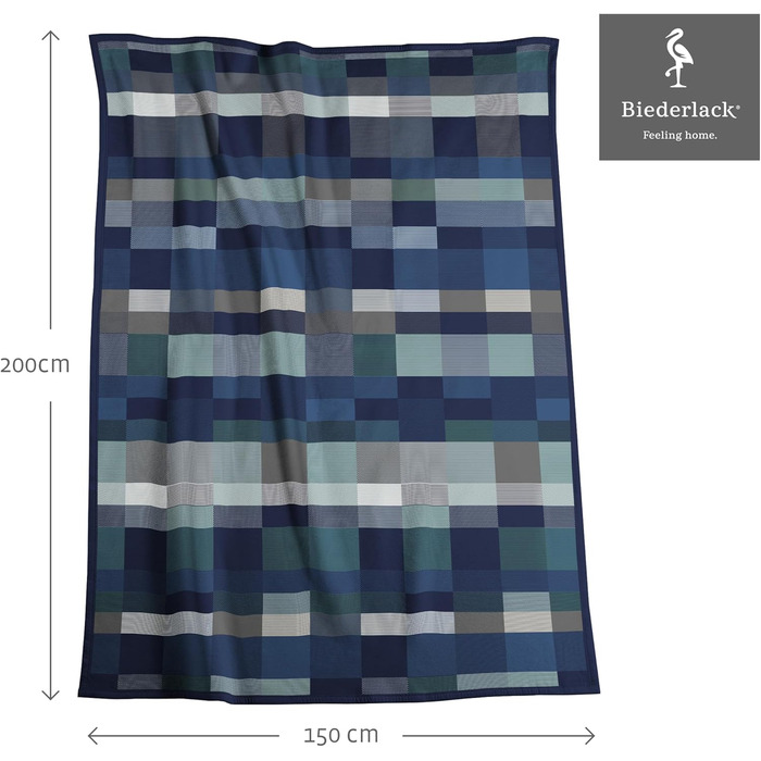 Плед Biederlack із бавовняної суміші Color Squares Dark Blue, 150x200 см, темно-синій/сірий, німецька якість, екологічний