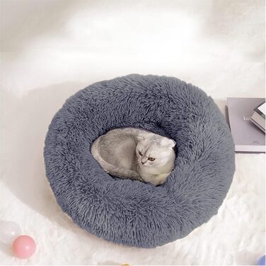 Ліжко для собак і котів Fireowl Donut 70 см, пухнасте, заспокійливе, кругле, плюшеве, антивтривожне, для цуценят і кошенят, сіре, можна прати