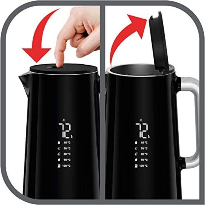 Електрочайник Krups Smart'n Light, 1,7 л, 5 температур, нержавіюча сталь, подвійна стінка, чорний