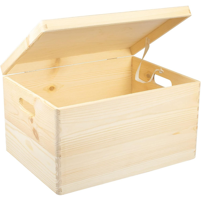 Велика дерев'яна скриня з кришкою і ручками 40x30x24 см, натуральна, FSC – універсальна коробка для зберігання, декору, подарунків, іграшок, спогадів