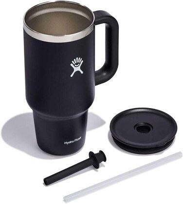 Термокружка HYDRO FLASK 946 мл з кришкою та соломинкою, чорна, нержавіюча сталь, вакуумна ізоляція, для подорожей
