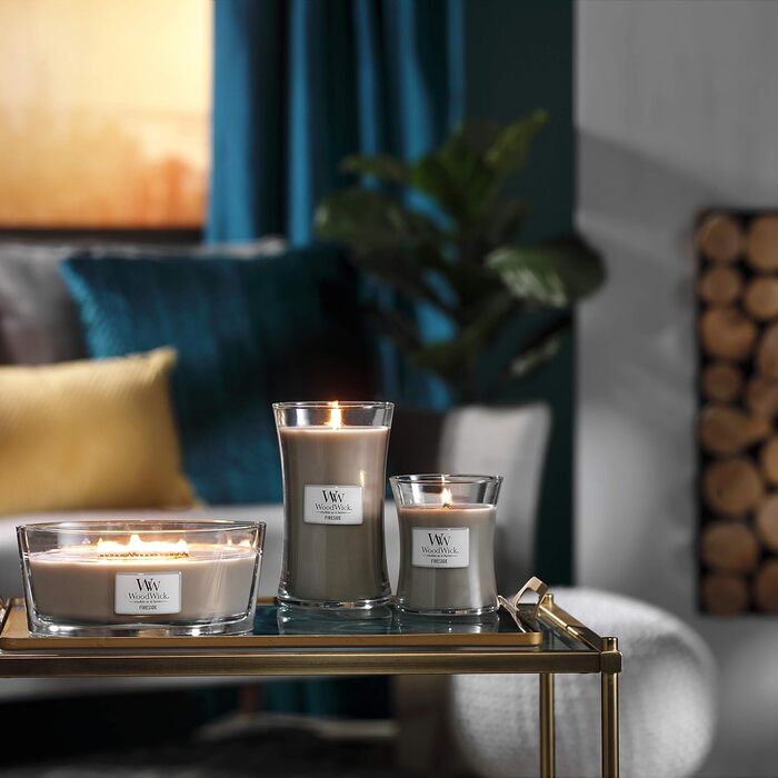 Велика ароматична свічка WoodWick у пісочному склі з тріщавим гнотом, Fireside, до 130 годин горіння