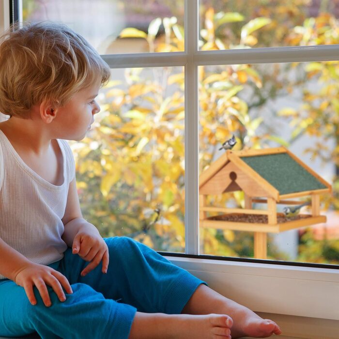 Дерев'яний годівничка для птахів Relaxdays з підставкою, велика, садова, з водонепроникним дахом, 120×62×55 см, натуральний/зелений колір