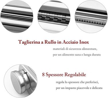 Насадка для макаронів Italdos 3-в-1 для KitchenAid: валик для лазаньї, різак для фетучині та спагеті, нержавіюча сталь, з щітками для чищення
