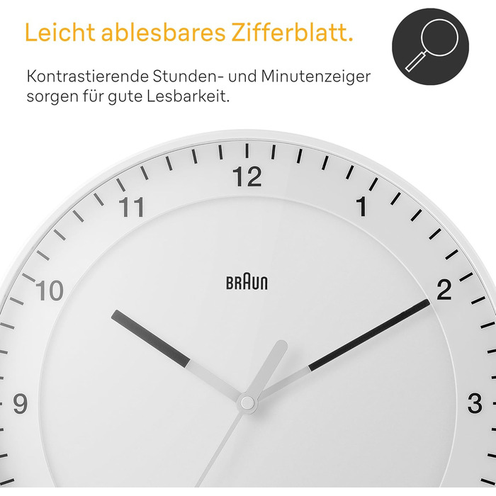 Настінний годинник Braun BC17W-DCF, 30 см, білий, безшумний, радіокерований, велика класична модель, легке читання, центральноєвропейський час (MEZ/GMT+1)