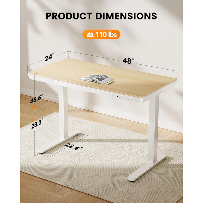 Електричний стіл ErGear 120x60см з шухлядою