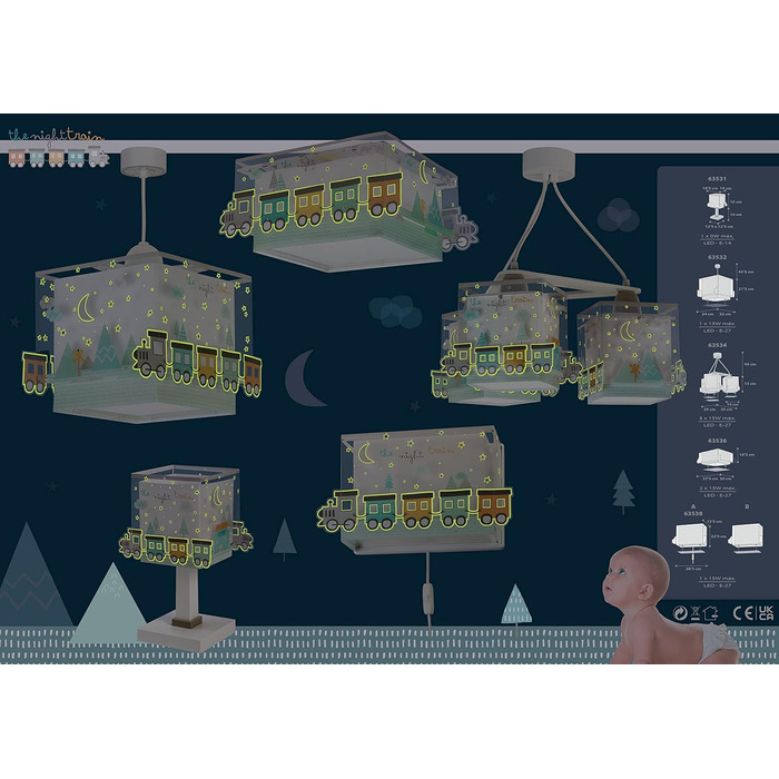 Дитячий підвісний світильник Dalber The Night Train, кольоровий, у вигляді поїзда