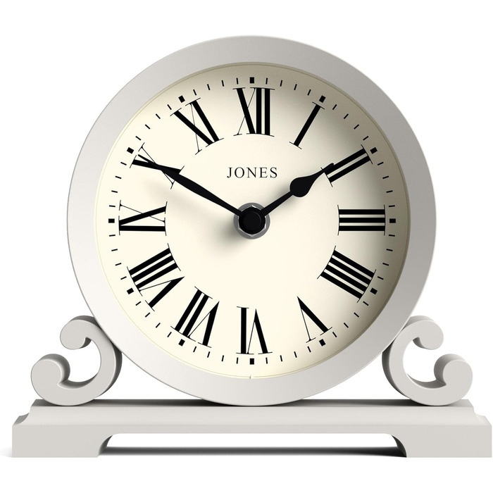 Годинник настільний JONES CLOCKS Saloon, класичний стиль, римські цифри, подвійний скрол, сірий, для столу, полиці чи тумби