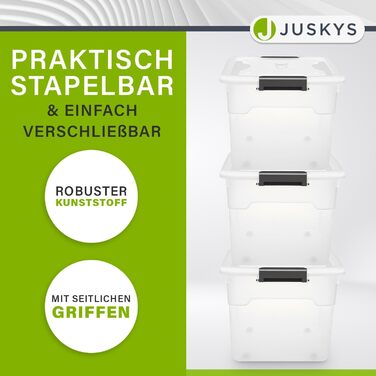 Juskys пластикові контейнери з кришкою 45 л, прозорі, набір 4 шт. — великі, штабельовані бокси для зберігання речей