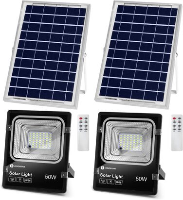Світлодіодний прожектор Aigostar 50W з сонячною панеллю, холодне біле світло 6500K, IP66, для вулиці, саду, двору, гаража, 2 шт