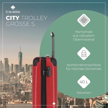 Жорсткий валізний тролей Travelite City 55 см, 40-45 л, 4 колеса, бордовий, з розширенням і функцією надівання на ручку, ручна поклажа, стійкий до подряпин