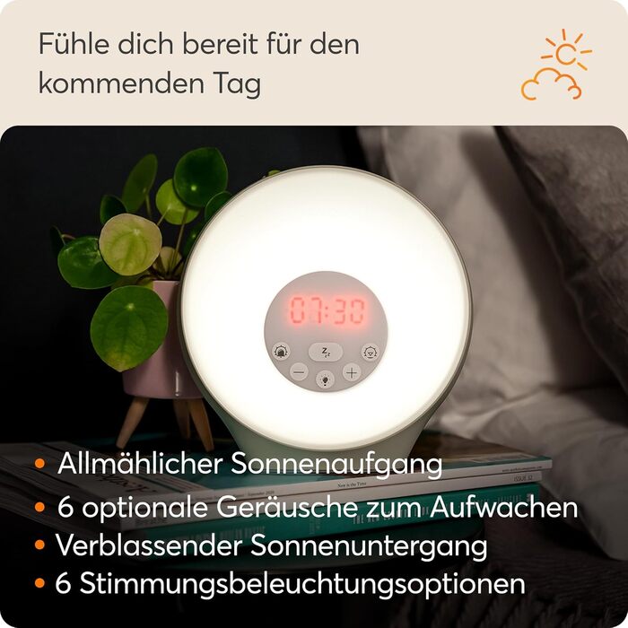 Світловий будильник Lumie Sunrise з ефектом сходу та заходу сонця, звуками та атмосферним підсвічуванням