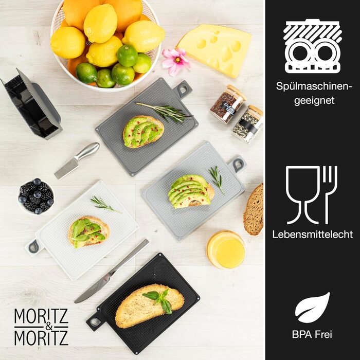 Набір кухонних дощок Moritz & Moritz 4 шт. 20,5×14,5 см, нековзні, з ручками для безпечного нарізання продуктів