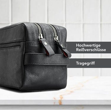 Шкіряна косметичка DONBOLSO Stockholm, преміум-органайзер для подорожей, чорна вінтажна, 25x13x15 см, для жінок і чоловіків, з багатьма відділеннями