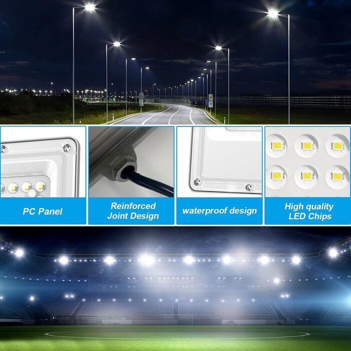 LED прожектор для вулиці 150Вт, 15000Лм, холодне світло 6000K, IP65, водонепроникний, для саду, тераси, гаража, майстерні, спортмайданчика