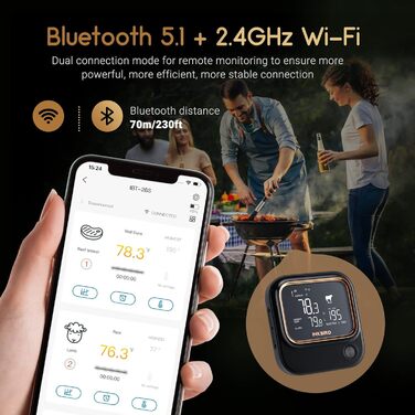 Гриль-термометр Inkbird IBT-26S з Bluetooth 5.1 і Wi-Fi, 4 датчики температури, магнітне кріплення, USB-зарядка, для кухні, духовки, гриля, BBQ, коптильні