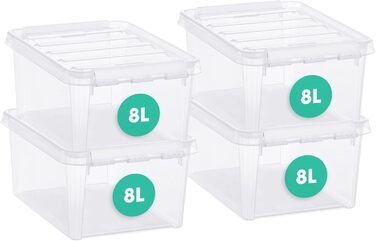 Набір з 4 контейнерів SmartStore Classic 8L з кришкою, харчовий пластик, прозорі, міцні, штабельовані, 34x25x16 см, гарантія 10 років