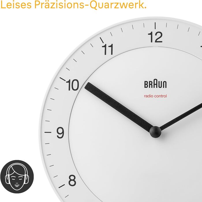 Настінний годинник Braun BC06W-DCF, радіокерований, тиха робота, 20 см, білий, класичний стиль, центральноєвропейський час