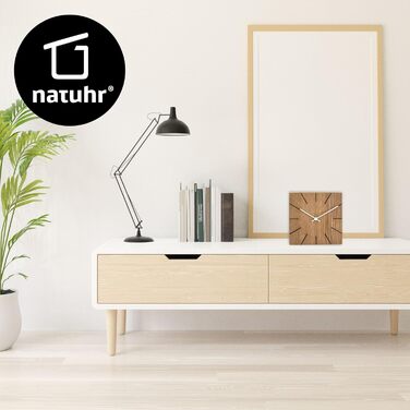 Дерев'яний годинник Natuhr Beam 17x17 см, настінний і настільний, масив дуба, кварцовий механізм, вибір чорних або білих стрілок
