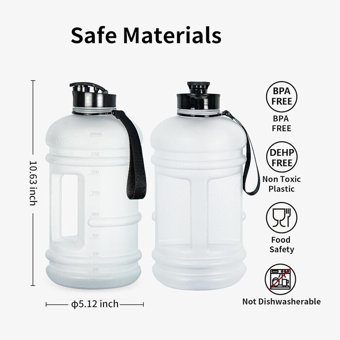 TOOFEEL пляшка для води 2,2 л, спортивна, BPA-free, з мірною шкалою, багаторазова, для залу та тренувань, прозора матова
