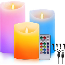 LED RGB свічки з ефектом полум'я, електронні воскові свічки з пультом, USB, багатобарвні, таймер, декор для дому