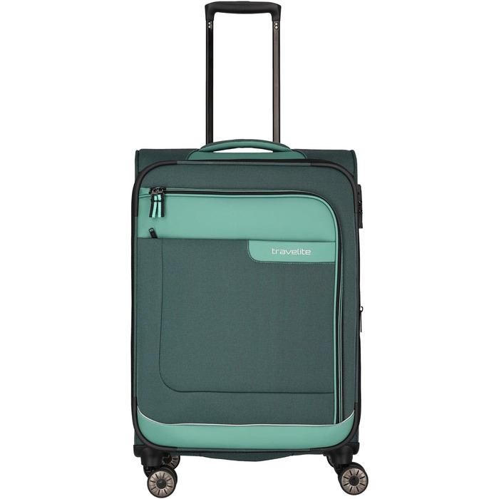 Валіза Travelite на 4 колесах L, м'який корпус з переробленого матеріалу, серія VIIA, з розширенням і захистом кутів, 77 см, 91-103 л, евкаліпт (зелений)