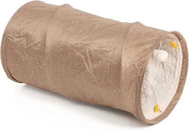 Ігровий тунель для котів CanadianCat XXL, плюшевий, 150×35 см, з іграшкою, бежевий