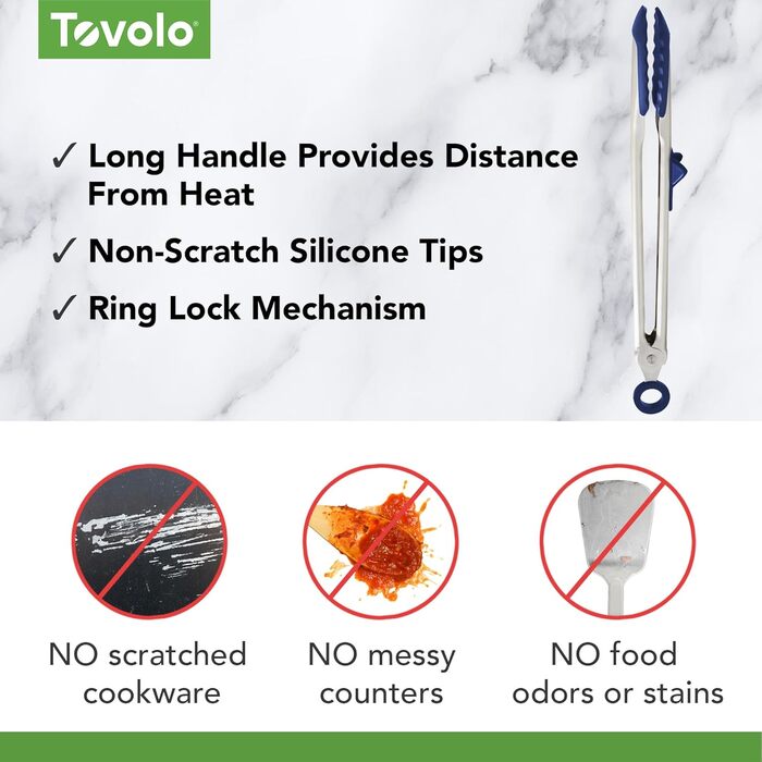 Кухонні щипці Tovolo Top Grip з підставкою, силіконові, термостійкі, BPA-free, з фіксатором, індиго