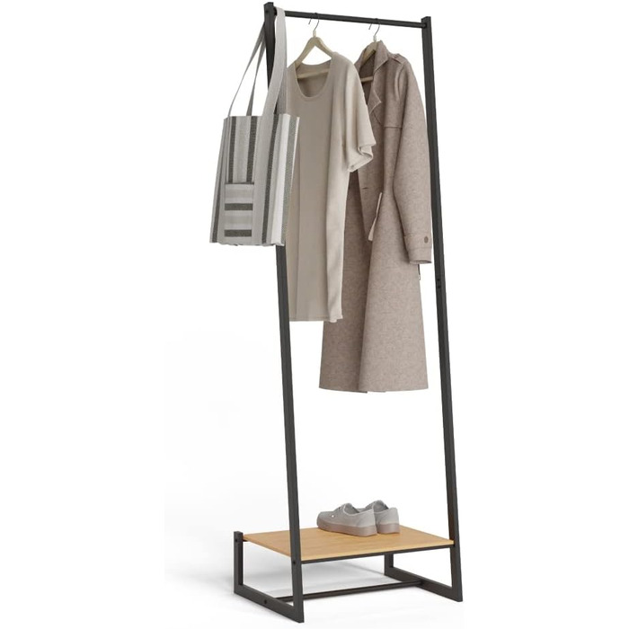 Вішалка для одягу Newlux Hangy One 20, до 24 кг, з полицею для взуття, металевий стійкий гардеробний стійка, проста збірка, захист підлоги, компактний дизайн, 50x40x160 см, чорний