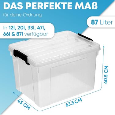 Набір з 3 прозорих контейнерів для зберігання з кришкою, 87 л, BPA Free, без ручки, посилене дно