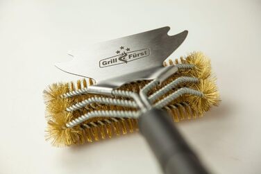 Набір із 3 преміальних гриль-щіток Grillfürst з латунними щетинами, 45 см — щітка для очищення решітки гриля з широкою 3-секційною головкою та скребком