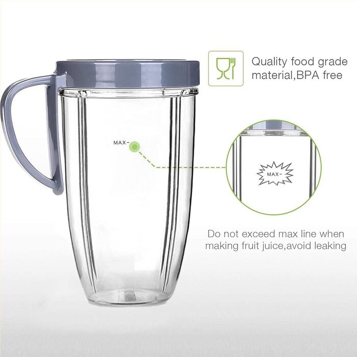 Комплект аксесуарів для Nutribullet: 2 чаші 940 мл (32 OZ) з кришками Flip Top, сумісні з блендерами 600W/900W, прозорі запасні стакани для соковижималки