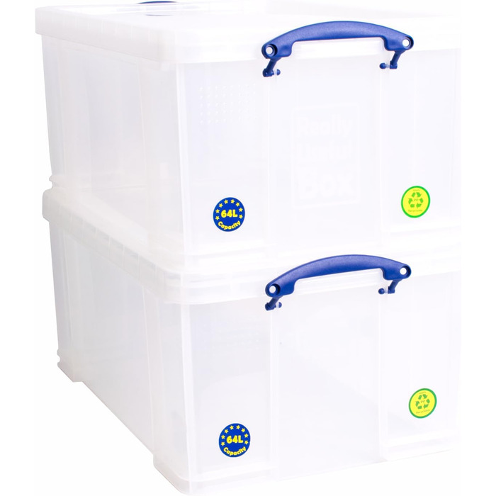Набір контейнерів Really Useful Box 64 л, прозорі, для зберігання та організації, 2 шт, 710x440x310 мм