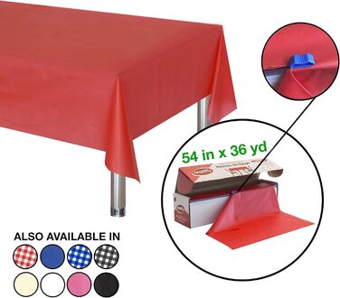 Одноразова пластикова скатертина Neatiffy 137×30 м, червона, для вечірок, банкетів, прямокутних, круглих та квадратних столів (еквівалент 12 наборів для пікніка)