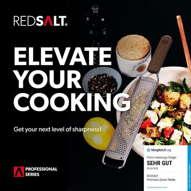 Преміум набір терок REDSALT з нержавіючої сталі з ручкою з волоського горіха — універсальна кухонна терка для лимона, імбиру, моркви, сиру, пармезану, професійний кухонний зестер та джулієн