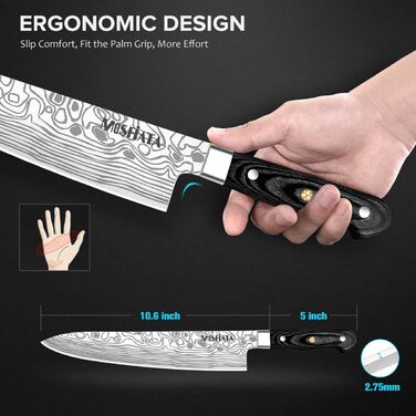 Професійний кухонний ніж MOSFiATA 10'' з німецької сталі EN.4116, надгострий, для м'яса та овочів, з мікарта-руків'ям і захистом пальців у подарунковій коробці
