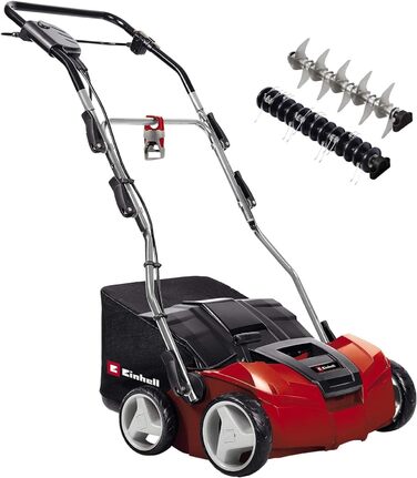 Електричний аератор-скарифікатор Einhell GE-SA 1435, 1400 Вт, 35 см, 3-9 мм, регулювання висоти, 28 л травозбірник, з валиком для аерації