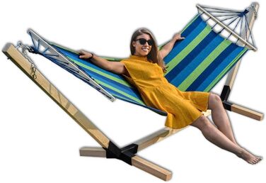 Гамак Megaastore з буковою рамою 320 см, до 150 кг, для вулиці, синій, стійкий до погодних умов