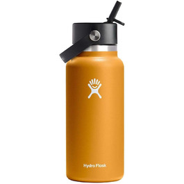 Термобутилка Hydro Flask 946 мл з широкою горловиною, вакуумна нержавіюча сталь, трубочка Flex, колір Fossil