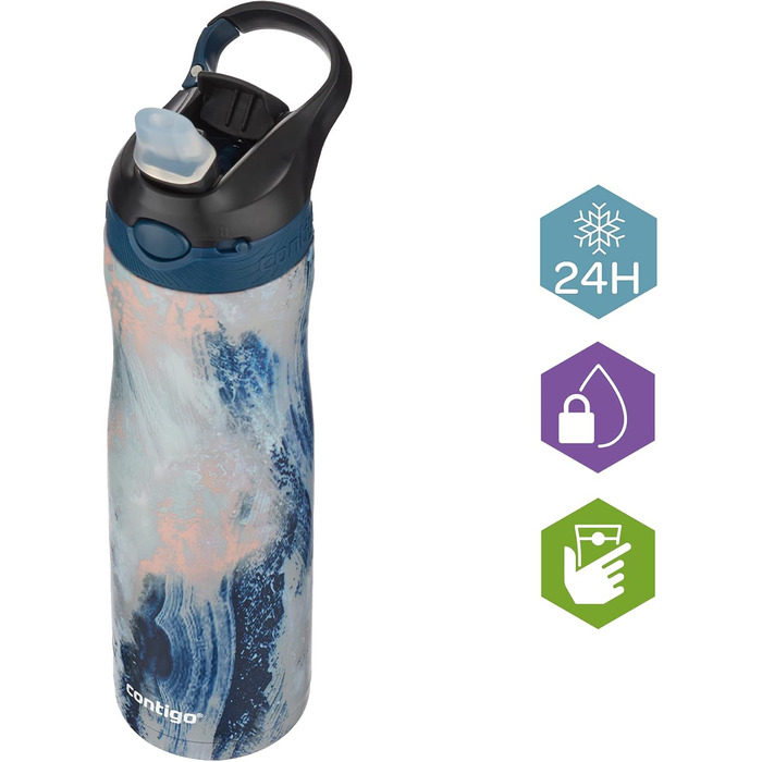 Термобутилка Contigo Ashland Chill з трубочкою, нержавіюча сталь, 590 мл, герметична спортивна пляшка для води, для велоспорту і туризму (Cloudburst)